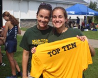 MCC Cross Country Member Annette Fare holds up a "Top Ten" t-shirt.